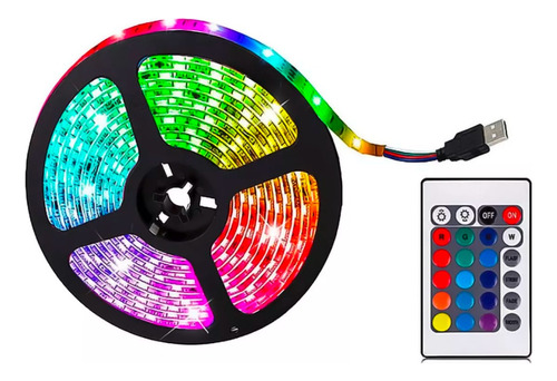 Cinta Luces Tira Led 5 Metros Rgb Multicolor Control Usb Luz