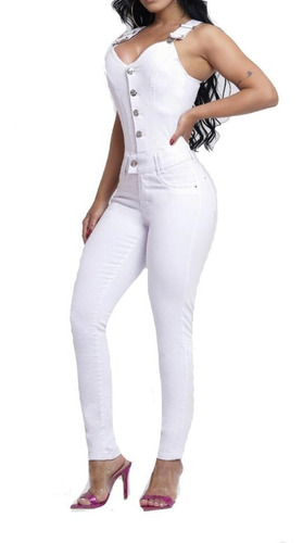 Macacão (jardineira) Feminina Skinny Jeans Enchimento Lycra