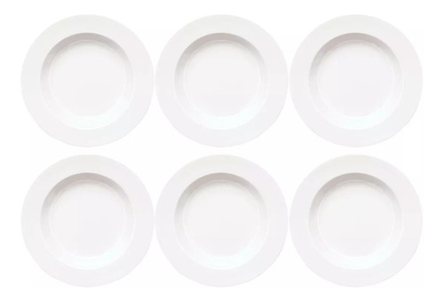 Conjunto 6 Pratos Fundo Jantar Capri Branco Porcelana Germer