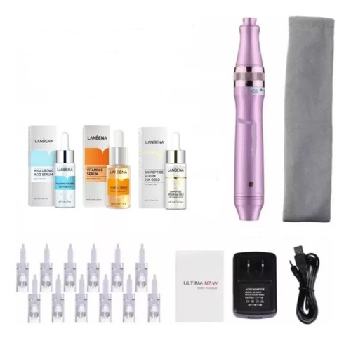 Dermapen Pluma Facial  M7-w + 12 Repuestos + Kit Lanbena