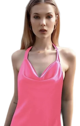 Mini Vestido Sexy De Satén Con Cuello Halter Para Mujer