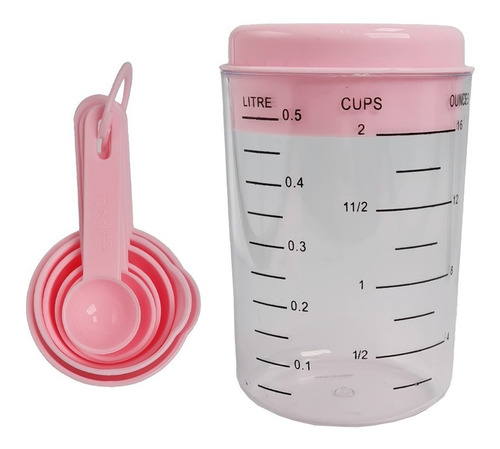 Juego Set Vaso Medidor Con Cucharas Plastico Repostería