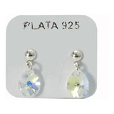 Aros Cristal De Plata 925 Colgante Gota 10mm