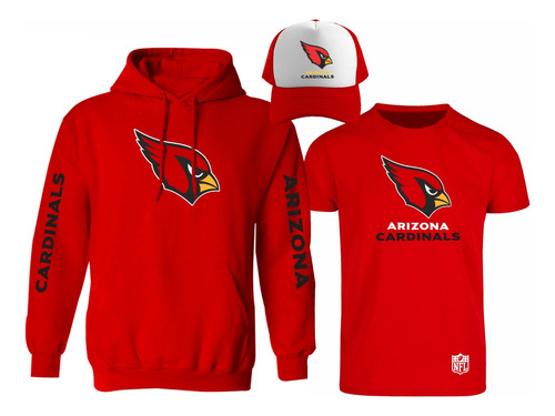 Kit Sudadera + Playera + Gorra Mod Arizona Cardinals Nfl