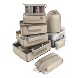 8 Bolsas Organizadoras De Maletas Para Viaje Tela Equipaje Color Beige