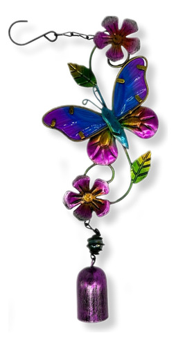 Adorno Móvil Mariposa. Con Flor Y Campana. Metal Y Vidrio.