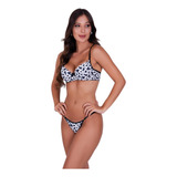 Conjunto De Lingerie Animal Print Vaquinha Com Bojo Neon 