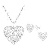 Juego Collar Y Aretes Set En Plata Corazón Para Mujer 