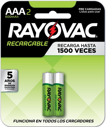 Pilas Recargables Aaa Rayovac 600mah × 2