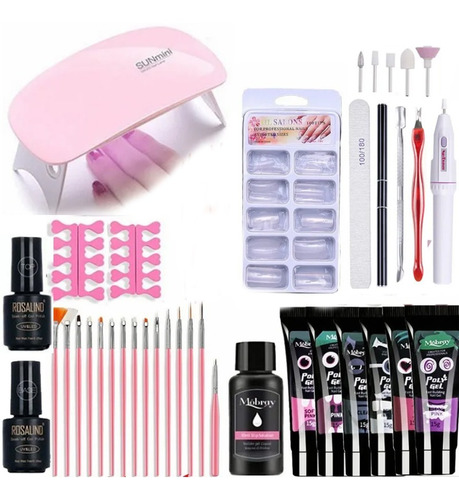 Kit Completo De Poligel De 43 Piezas+lámpara De 6 Vatios