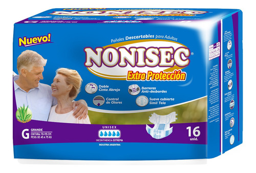 Pañal Adulto Elastizado Nonisec Extra Proteccion G X 16 Uni