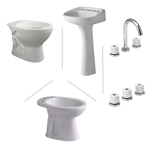 Juego Inodoro Bidet Lavatorio Columna Ferrum Andina Griferia