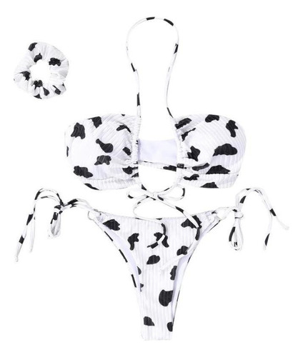 Bikini Con Estampado De Vaca Con Lazo Triángulo-m