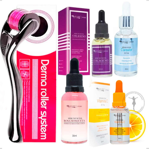 Kit 2 Microagulhamento Roll+acido Hialuronico+colagen+c+rosa