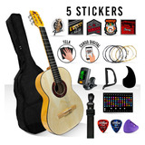 Kit De Guitarra Acústica Con Accesorios + Stickers Color Azul Material Del Diapasón Álamo Orientación De La Mano Zurdo