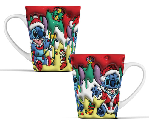 Taza Navideña De Stitch En 3d Sublimada Cónica 12oz M437