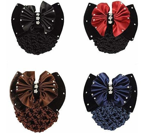 Pinzas - 4 Pcs Women Bun Cover Net Snood Bowknot Decor Barre