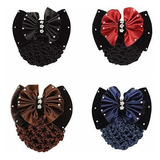 Pinzas - 4 Pcs Women Bun Cover Net Snood Bowknot Decor Barre