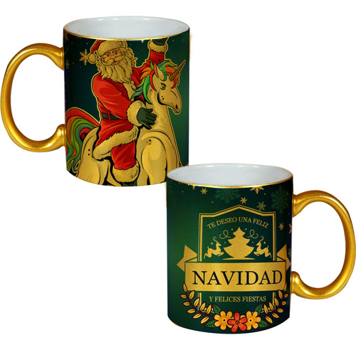 Taza Dorada Para Café Santa Claus 12 Diseños Navideños