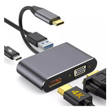 Adaptador Usb 3.0 Tipo C Hdmi 4k Vga 5 Em 1 Mac Otg + Nf