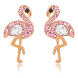 Aretes Flamingo Oro 14k Lam Swarovski Rosa Broquel Dama 