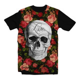 Camiseta/camisa Caveira E Flores - Rock 