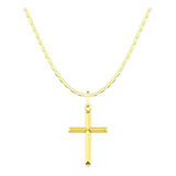 Cordão De Ouro 18k - 750 60cm Piastrine E Cruz Facetada 2cm Cor Amarelo