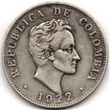 50 Centavos 1922 Medellín 22 Grande Plata