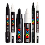 Marcadores Uni Posca Black And White Bullet Point 6 Pzs 