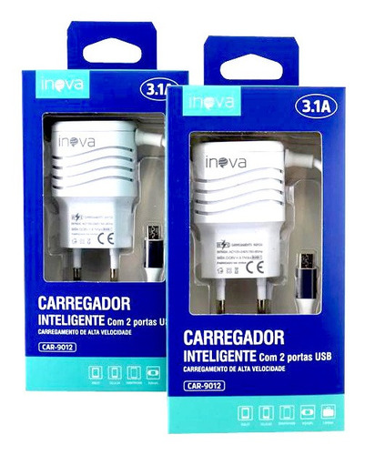 Carregador Turbo Inova 3.1a Rapido 2 Usb V8 Atacado Android