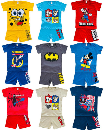 Kit 4 Peças Conjuntos Pijama Infantil Menino = 2 Conjuntos