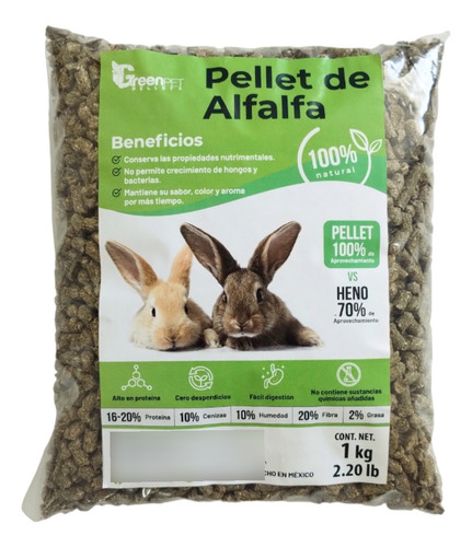 Pellet De Alfalfa Para Conejo 1kg Green Pet Pellets Alimento