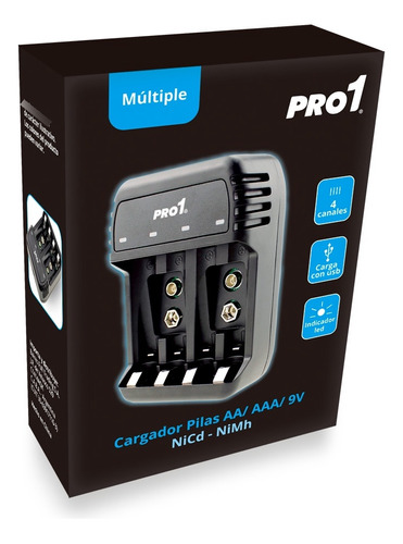 Cargador Pro1 Usb Inteligente 4 Canales Aa/aaa/ 9v Nicd-nimh