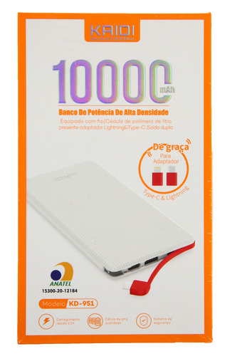 Power Bank 10.000 Mah Kaidi Compatível C/iPhone 11 Pro Max