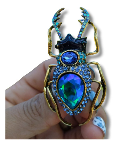 Broche Prendedor Pin Escarabajo Cristal Azul Insecto  Mujer