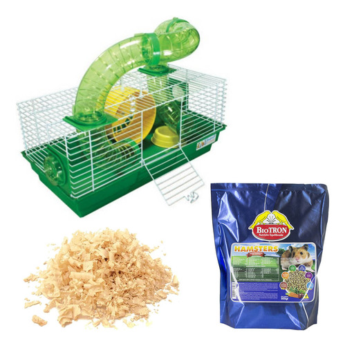 Kit Completo Hamster E Porquinho - Gaiola + Serragem + Ração