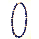 Collar Azul Con Perlas Intercaladas  42 Cm