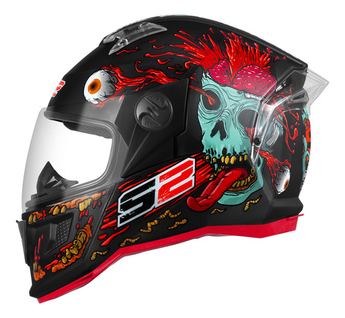 Capacete De Moto Fechado Stealth Zombie Brilhante Estampado