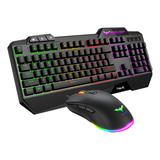 Combo Teclado Mouse Óptico Gamer Rgb Led Alámbrico Juegos 