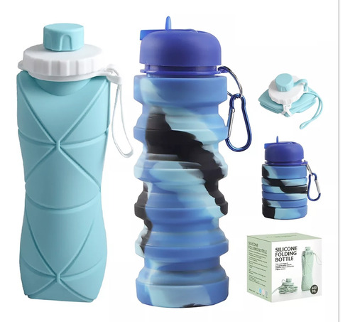 2pc Botella De Agua Plegable Silicon Viaje Oficina Deportiva