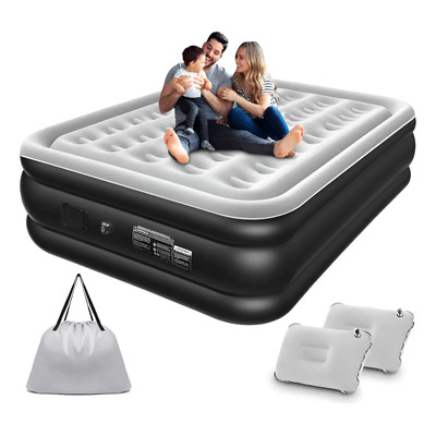 Colchón Inflables Queen Con Bomba Hinchable Desmontable 203 cm x 152 cm x 46 cm Queen Color Gris\u002Fnegro hasta 500lb | Meses sin interés