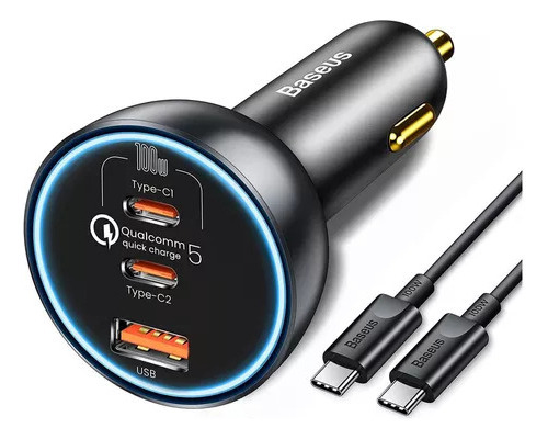 Carregador Veicular Baseus 160w Qc 5.0 Usb C 3 Portas Brasil