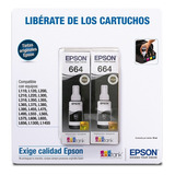 2  Pack Tinta Epson T664 Negro L310 L380 L395 L396 L495 L575