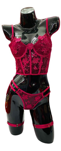 Conjunto De Lencería 3 Piezas Tipo Corset Sexy Con Encaje