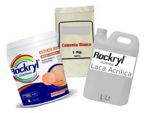Estuco Rockryl® + Laca Acrilica 1 L + Cemento Blanco 1 Kg