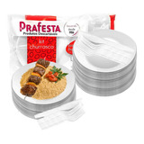 Kit 50 Prato Descartável Garfo Faca Pra Churrasco Casamento