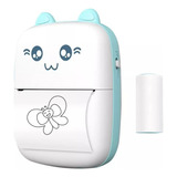 Mini Impresora Portátil Bluetooth Gatito + 1 Rollo Termico Color Celeste