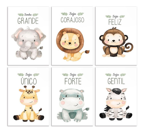 Quadro Decorativo Quarto Infantil Safari Baby Kit 6 Placas 