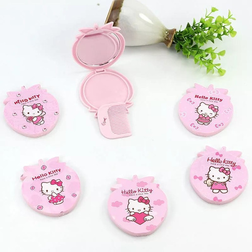 Mini Espejo De Mano Kitty Bolsillo Con Peine Kawaii Rosa