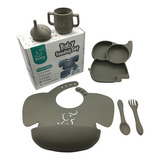 Set Papubaby Elefante - Babero, Plato, Cubiertos Y Vaso 5 Pz Color Gris Oxford Elefante 5 Piezas